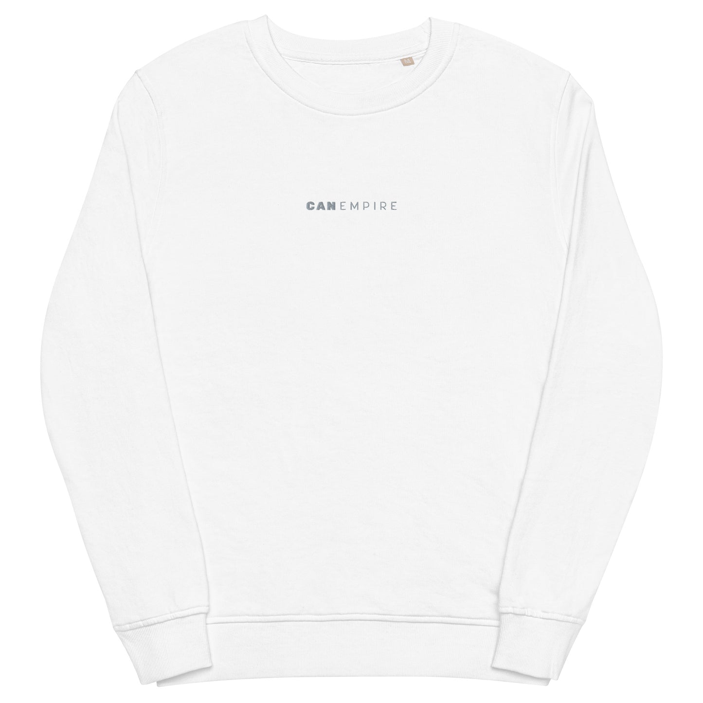 Image of the white sweatshirt from CanEmpire's official merch collection. This sweat features a small and classy logo of CanEmpire in the middle of the chest. Made of organic cotton and recycled polyester, this soft sweatshirt is ideal for cannabis enthusiasts and is available for purchase at www.canempire.ca .