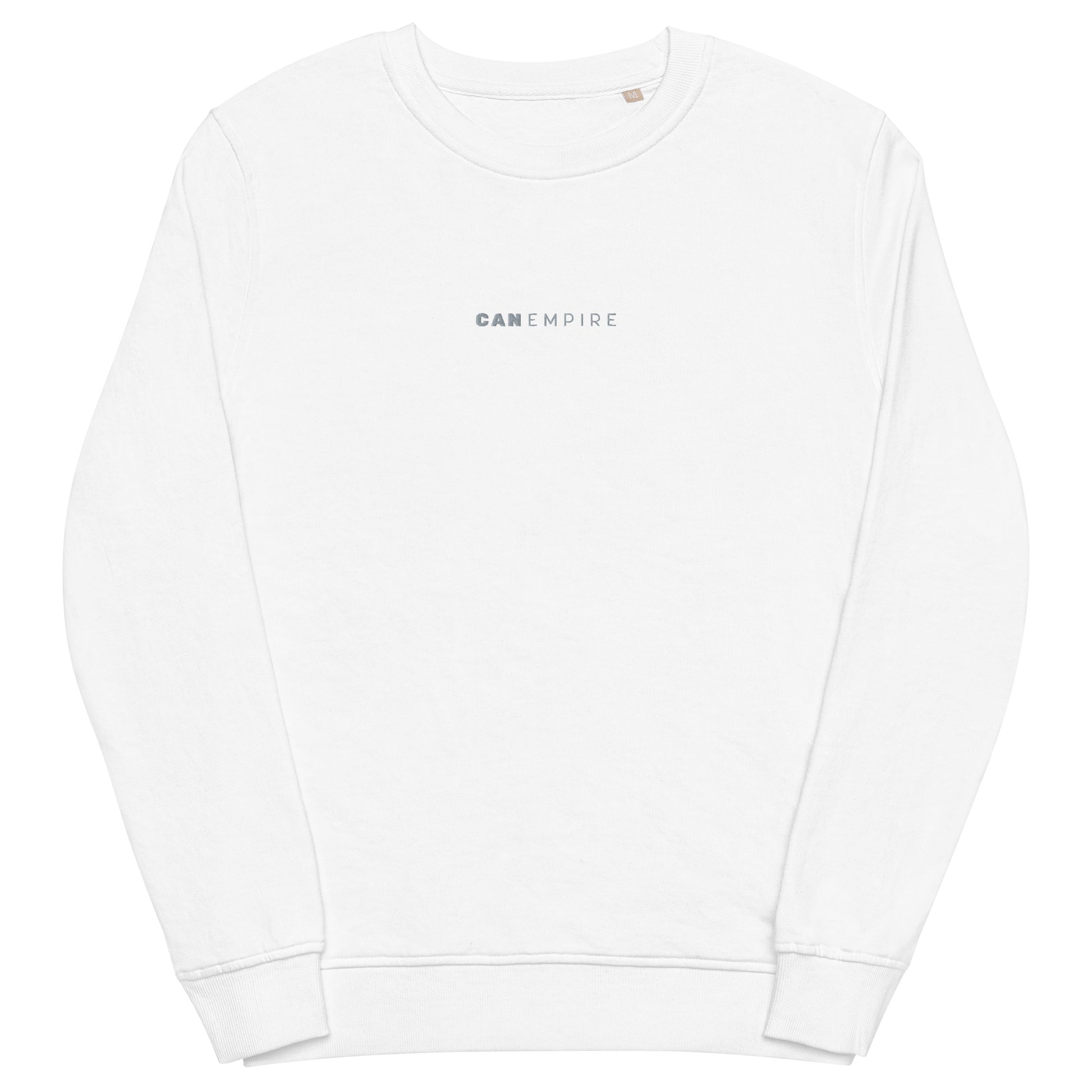 Image of the white sweatshirt from CanEmpire's official merch collection. This sweat features a small and classy logo of CanEmpire in the middle of the chest. Made of organic cotton and recycled polyester, this soft sweatshirt is ideal for cannabis enthusiasts and is available for purchase at www.canempire.ca .