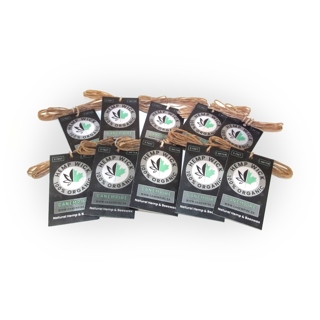 Image des mèches de chanvre biologiques avec cire d'abeille de CanEmpire. Ces cordes de chanvre 100% naturelles de 3 pieds sont l'indispensable à vos inhalations.
