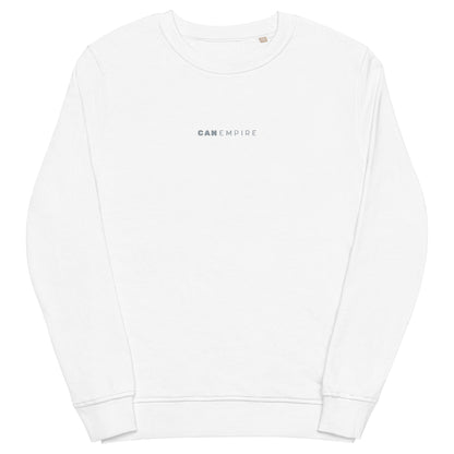 Image of the white sweatshirt from CanEmpire's official merch collection. This sweat features a small and classy logo of CanEmpire in the middle of the chest. Made of organic cotton and recycled polyester, this soft sweatshirt is ideal for cannabis enthusiasts and is available for purchase at www.canempire.ca .
