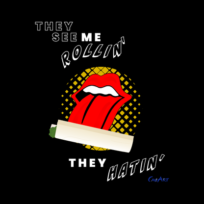 Image du t-shirt manches longues noir They See Me Rollin' de CanEmpire. Ce chandail présentant une illustration suivant la thématique du cannabis est fabriqué au Canada avec un tissu 100% coton biologique!